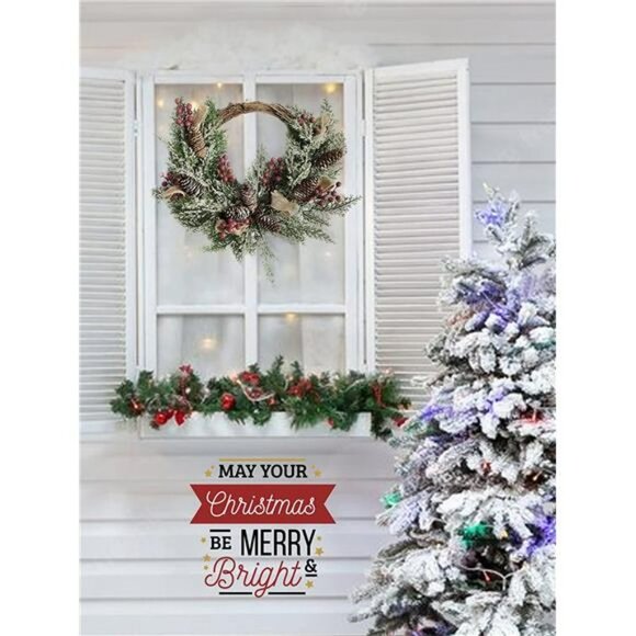 Christmas Artificial Wreath for Front Door, Outdoor Christmas Wreath Flocked - Picture 5 of 7